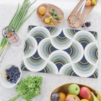 Art deco scallop elegance // blue geometric shapes golden textured lines Cutting Board Gallery Image 2
