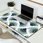 Art deco scallop elegance // blue geometric shapes golden textured lines Desk Mat Gallery Image 2