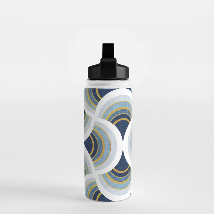 Art deco scallop elegance // blue geometric shapes golden textured lines Water Bottle Gallery Image 2
