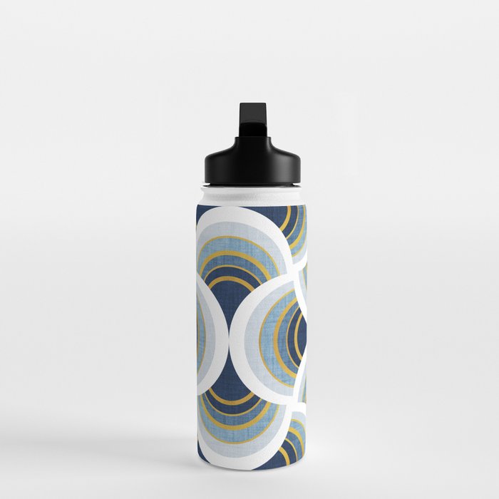 Art deco scallop elegance // blue geometric shapes golden textured lines Water Bottle Gallery Image 3