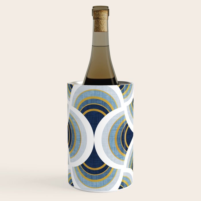 Art deco scallop elegance // blue geometric shapes golden textured lines Wine Chiller Gallery Image 2