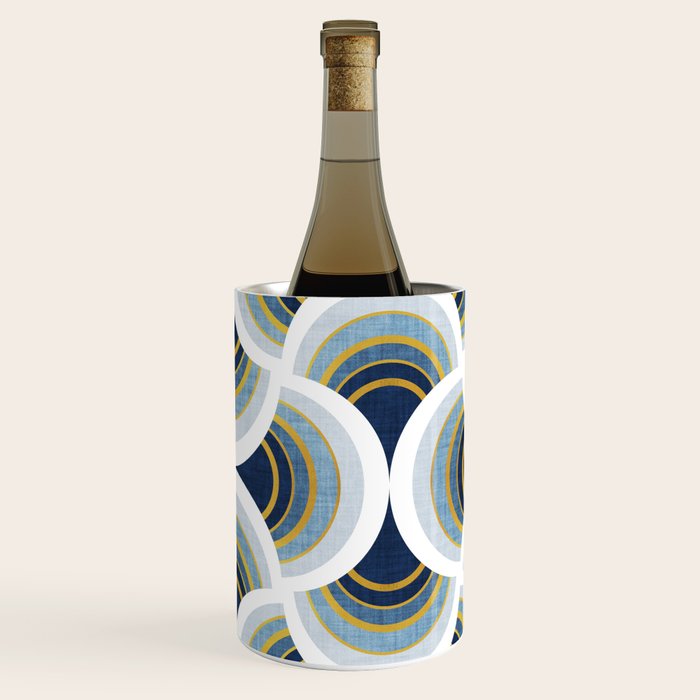 Art deco scallop elegance // blue geometric shapes golden textured lines Wine Chiller Gallery Image 3