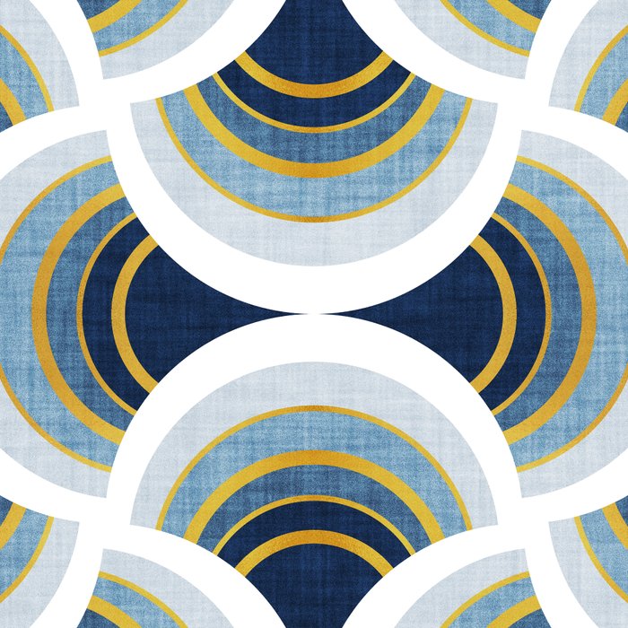 Art deco scallop elegance // blue geometric shapes golden textured lines Coffee Mug Gallery Image 2