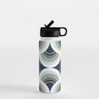 Art deco scallop elegance // blue geometric shapes golden textured lines Water Bottle Gallery Image 1
