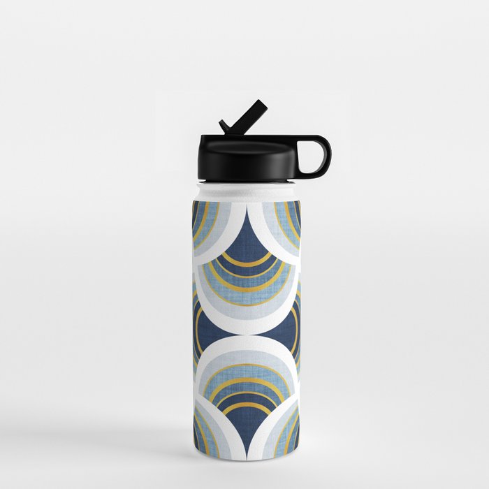 Art deco scallop elegance // blue geometric shapes golden textured lines Water Bottle Gallery Image 1