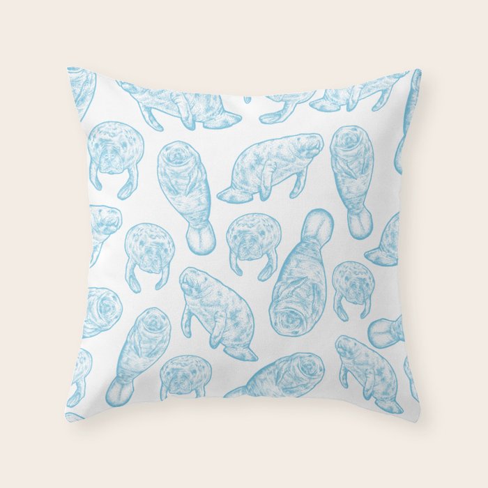 Manatees - Light Blue Throw Pillow Gallery Image 1