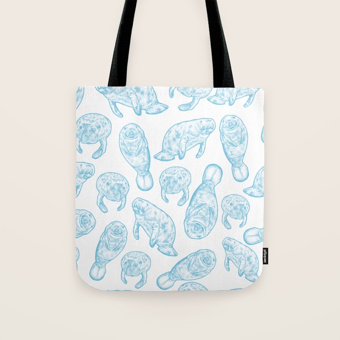 Manatees - Light Blue Tote Bag Gallery Image 1
