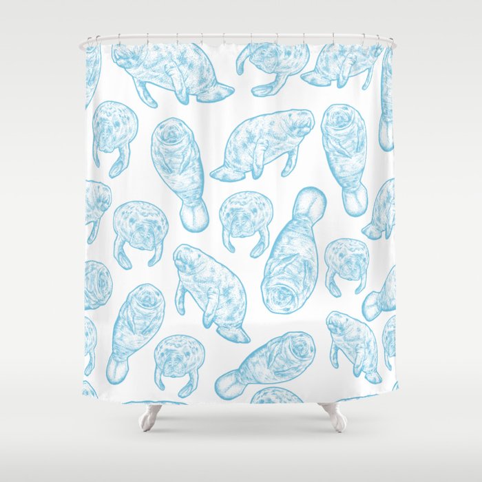 Manatees - Light Blue Shower Curtain Gallery Image 1