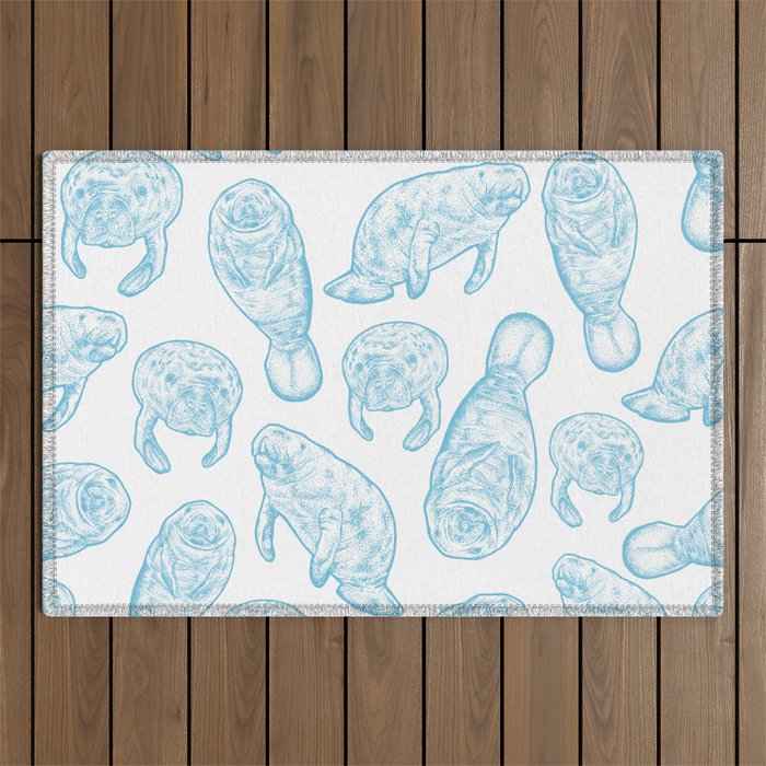 Manatees - Light Blue Outdoor Rug Gallery Image 1