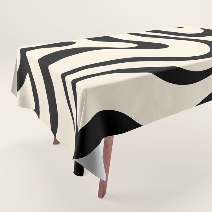 Modern Liquid Swirl Abstract Pattern Square in Almond Cream and Black Tablecloth Gallery Image 1