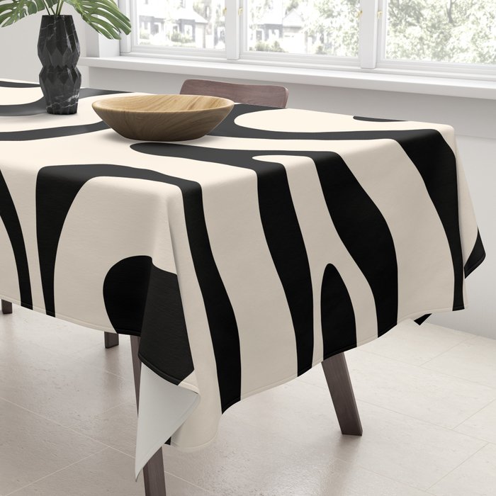 Modern Liquid Swirl Abstract Pattern Square in Almond Cream and Black Tablecloth Gallery Image 3