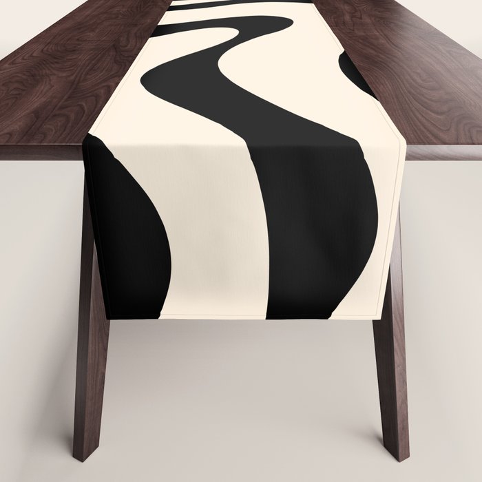Modern Liquid Swirl Abstract Pattern Square in Almond Cream and Black Table Runner Gallery Image 1