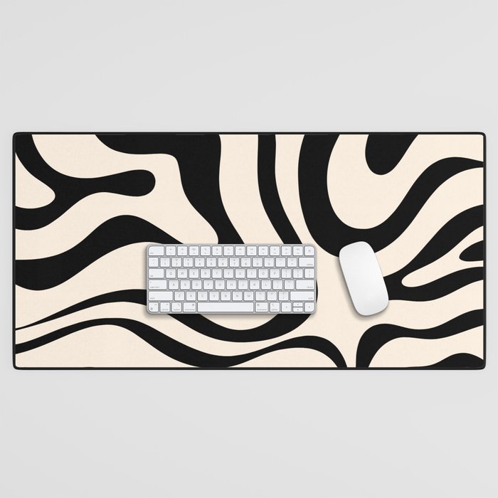 Modern Liquid Swirl Abstract Pattern Square in Almond Cream and Black Desk Mat Gallery Image 1
