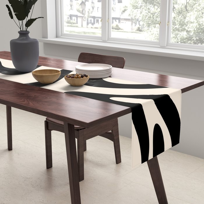 Modern Liquid Swirl Abstract Pattern Square in Almond Cream and Black Table Runner Gallery Image 2