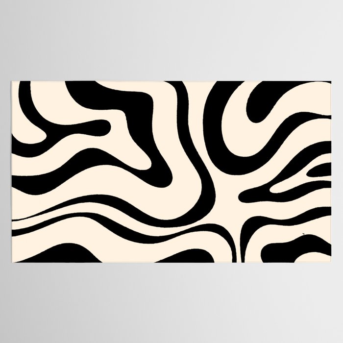 Modern Liquid Swirl Abstract Pattern Square in Almond Cream and Black Tablecloth Gallery Image 2