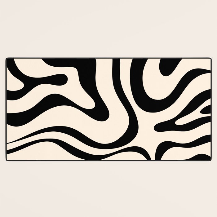 Modern Liquid Swirl Abstract Pattern Square in Almond Cream and Black Desk Mat Gallery Image 3
