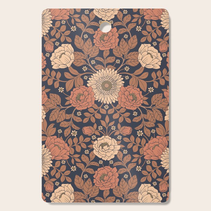 Peach, Dusty Rose, Mauve & Blue-Gray Floral Pattern Cutting Board Gallery Image 1