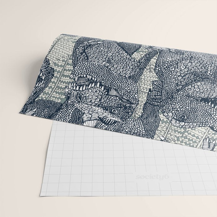 Tyrannosaurus rex indigo Wrapping Paper Gallery Image 2