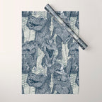 Tyrannosaurus rex indigo Wrapping Paper Gallery Image 1