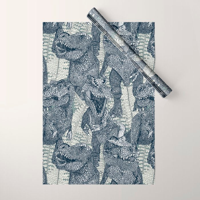 Tyrannosaurus rex indigo Wrapping Paper Gallery Image 1