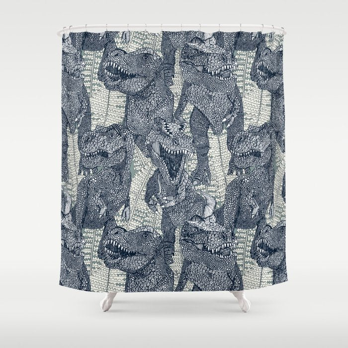 Tyrannosaurus rex indigo Shower Curtain Gallery Image 1