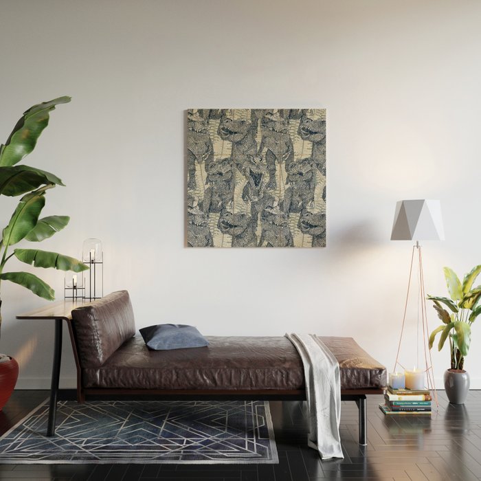 Tyrannosaurus rex indigo Wood Wall Art Gallery Image 2