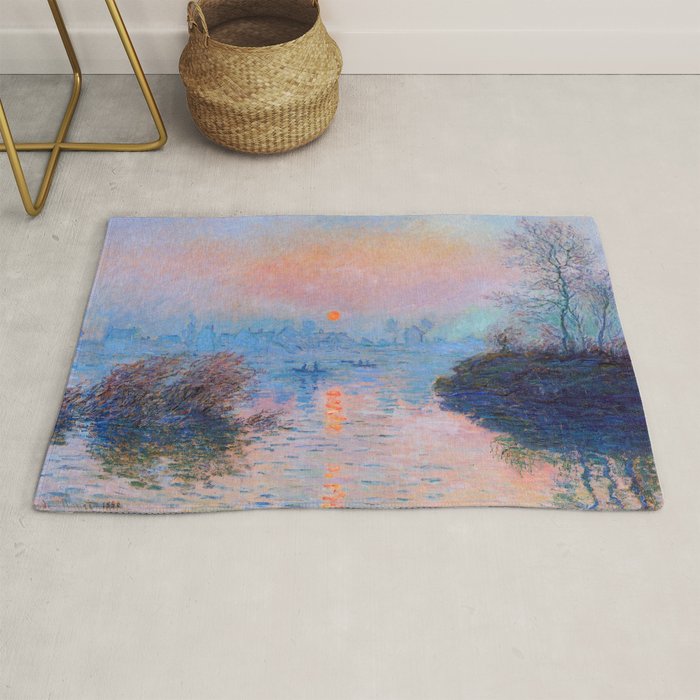 Claude Monet Sunset on the Seine at Lavacourt, Winter (High Res & Color Restored) Rug Gallery Image 1
