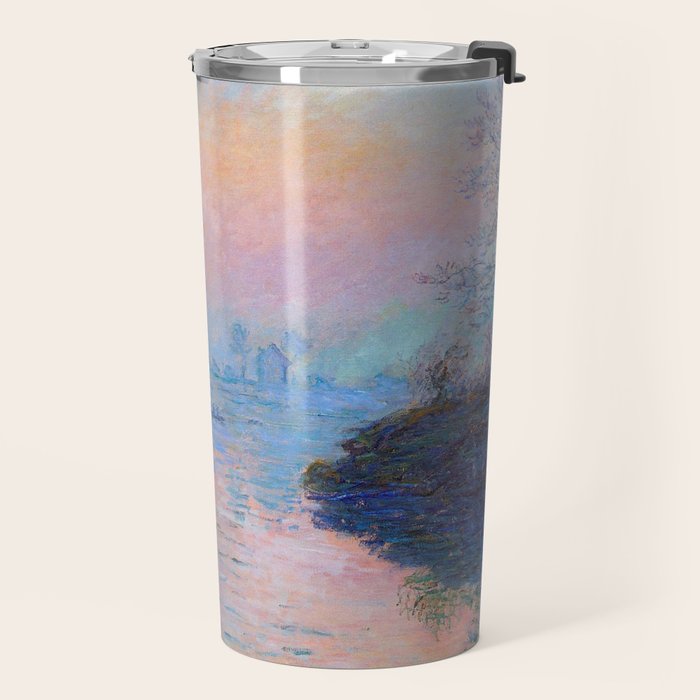 Claude Monet Sunset on the Seine at Lavacourt, Winter (High Res & Color Restored) Travel Mug Gallery Image 2