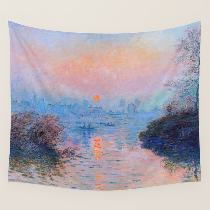 Claude Monet Sunset on the Seine at Lavacourt, Winter (High Res & Color Restored) Wall Tapestry Gallery Image 1