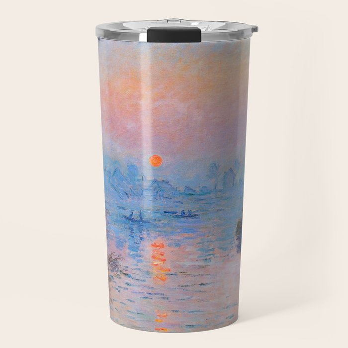 Claude Monet Sunset on the Seine at Lavacourt, Winter (High Res & Color Restored) Travel Mug Gallery Image 1