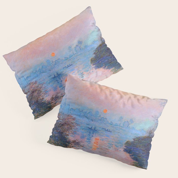 Claude Monet Sunset on the Seine at Lavacourt, Winter (High Res & Color Restored) Pillow Sham Gallery Image 3