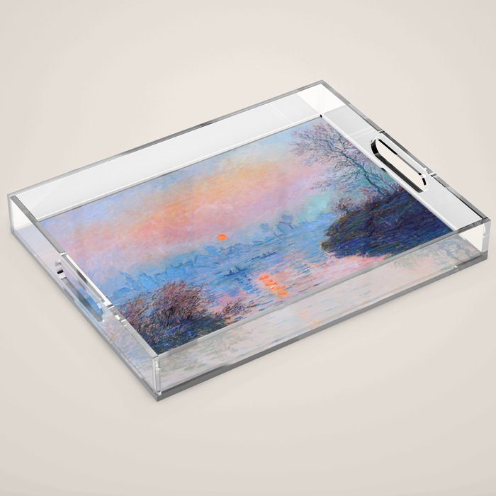 Claude Monet Sunset on the Seine at Lavacourt, Winter (High Res & Color Restored) Acrylic Tray Gallery Image 1