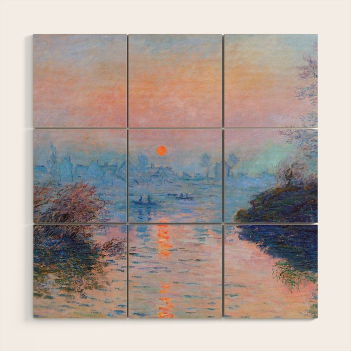 Claude Monet Sunset on the Seine at Lavacourt, Winter (High Res & Color Restored) Wood Wall Art Gallery Image 1