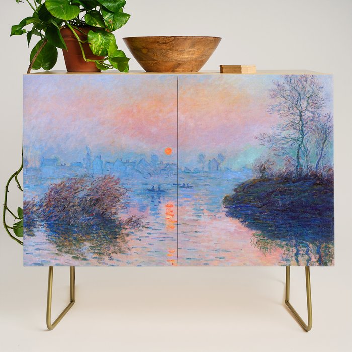 Claude Monet Sunset on the Seine at Lavacourt, Winter (High Res & Color Restored) Credenza Gallery Image 1
