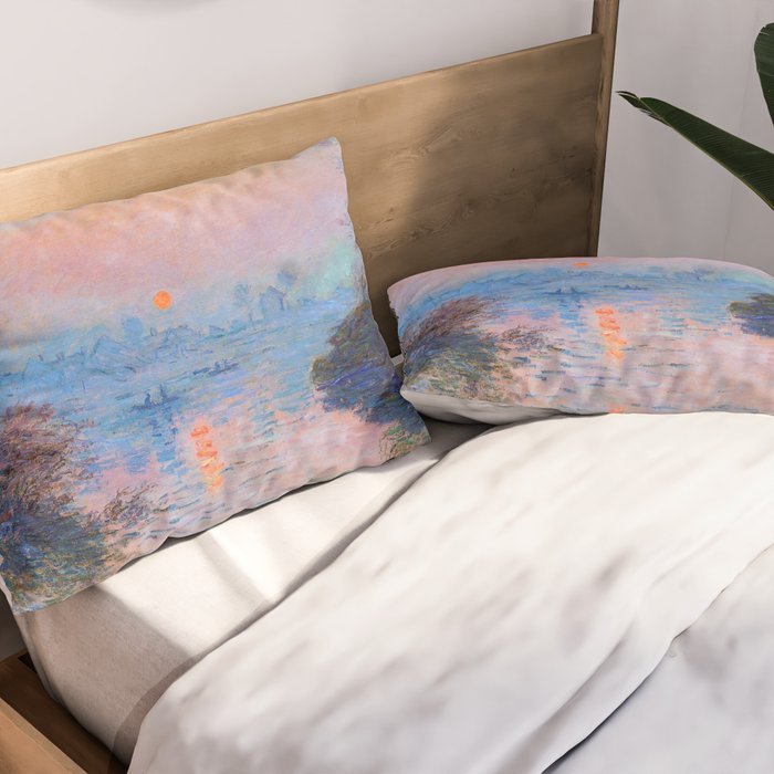 Claude Monet Sunset on the Seine at Lavacourt, Winter (High Res & Color Restored) Pillow Sham Gallery Image 2