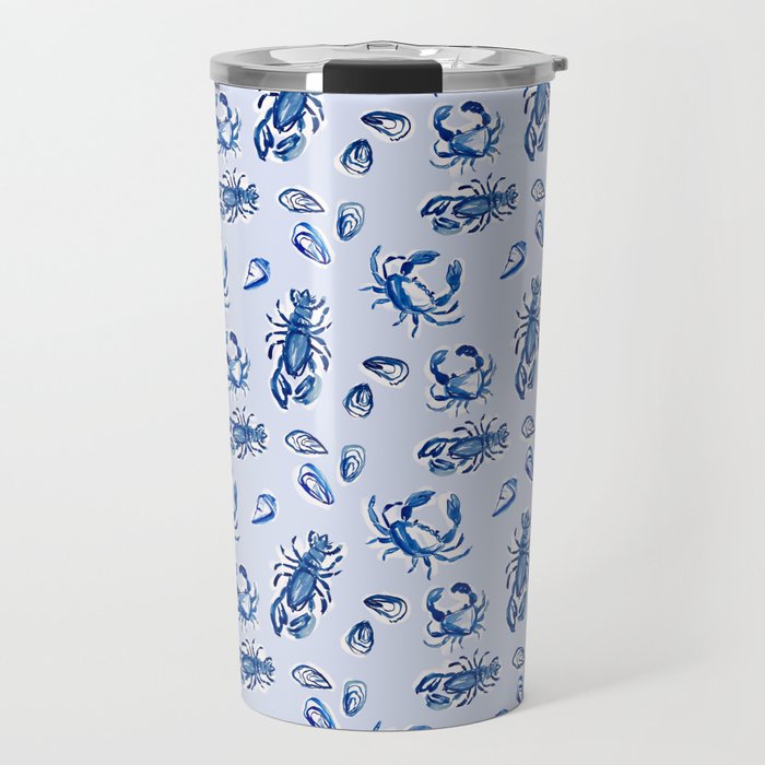 Blue and White Sea Life Travel Mug Gallery Image 1