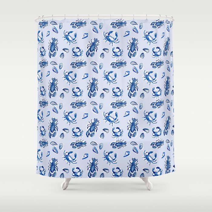 Blue and White Sea Life Shower Curtain Gallery Image 1