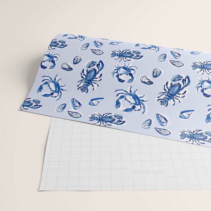Blue and White Sea Life Wrapping Paper Gallery Image 2