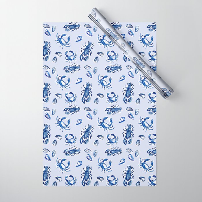 Blue and White Sea Life Wrapping Paper Gallery Image 1