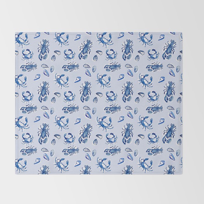 Blue and White Sea Life Throw Blanket Gallery Image 2