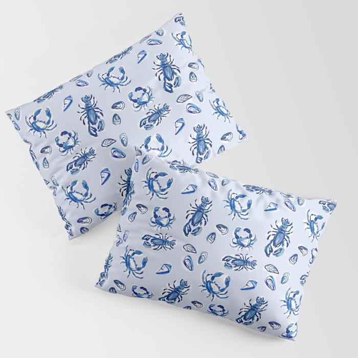 Blue and White Sea Life Pillow Sham Gallery Image 3