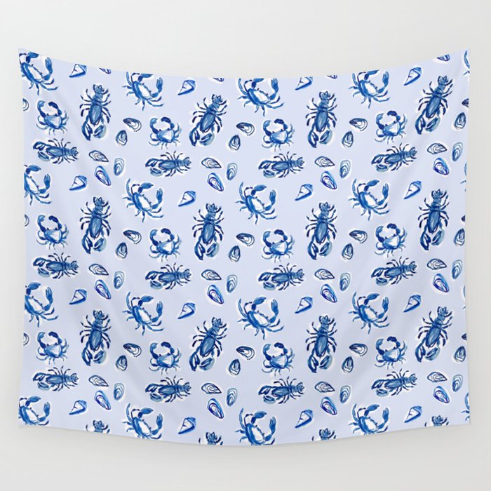 Blue and White Sea Life Wall Tapestry Gallery Image 4