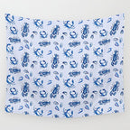 Blue and White Sea Life Wall Tapestry Gallery Image 4