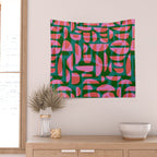 Simple Hand-cut Pattern #5 / Pink & Green Wall Tapestry Gallery Image 2