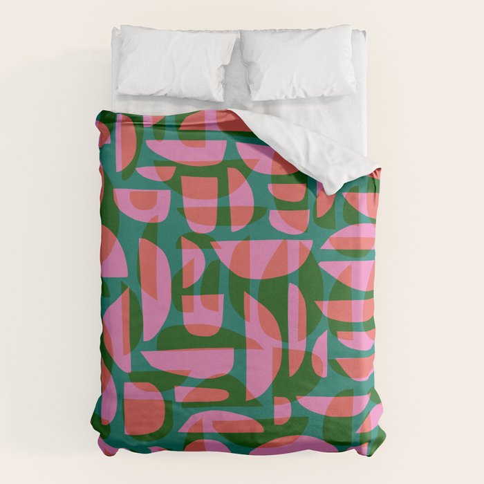 Simple Hand-cut Pattern #5 / Pink & Green Duvet Cover Gallery Image 6