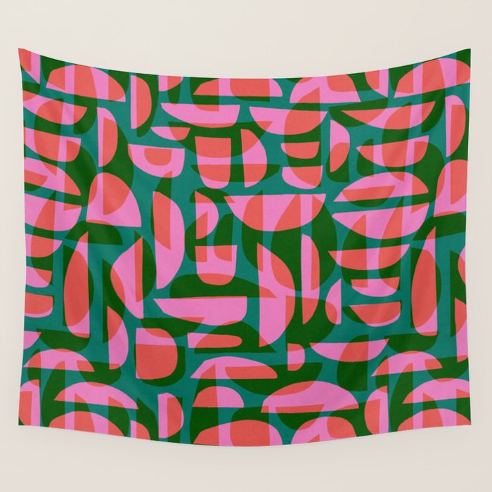 Simple Hand-cut Pattern #5 / Pink & Green Wall Tapestry Gallery Image 4