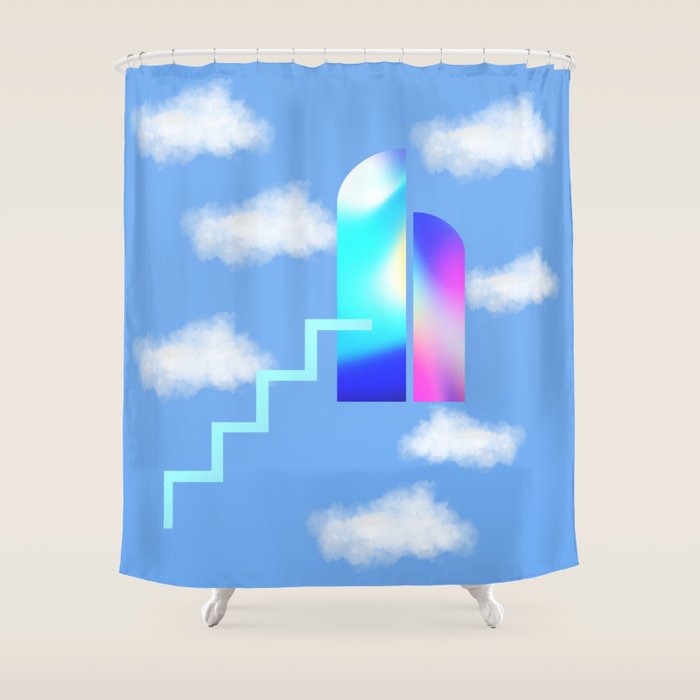 Stairway To Heaven - Blue Sky Minimalist Modern Abstract Illustration Shower Curtain Gallery Image 1