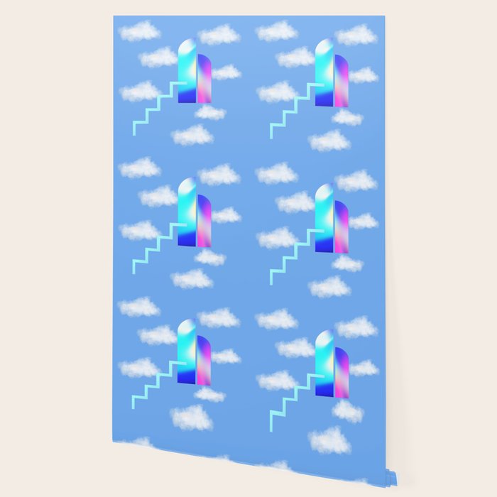 Stairway To Heaven - Blue Sky Minimalist Modern Abstract Illustration Wallpaper Gallery Image 2