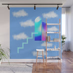 Stairway To Heaven - Blue Sky Minimalist Modern Abstract Illustration Wall Mural Gallery Image 1