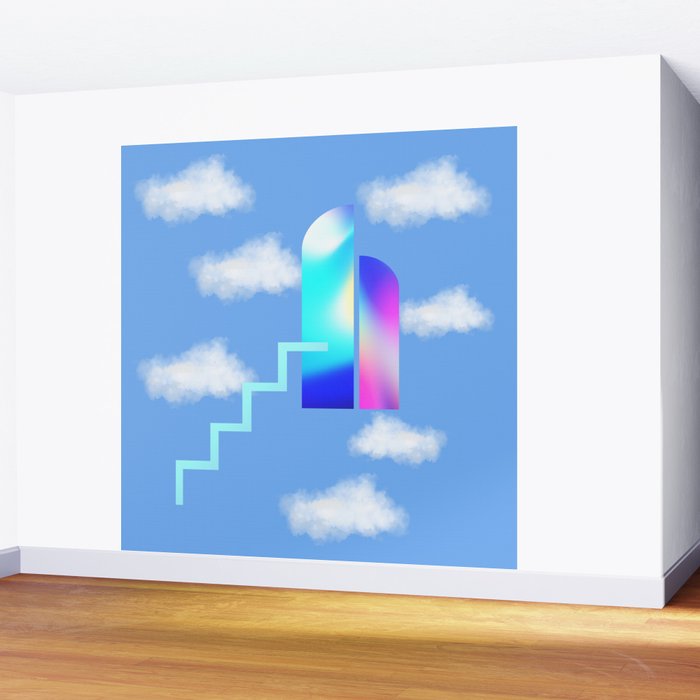 Stairway To Heaven - Blue Sky Minimalist Modern Abstract Illustration Wall Mural Gallery Image 2